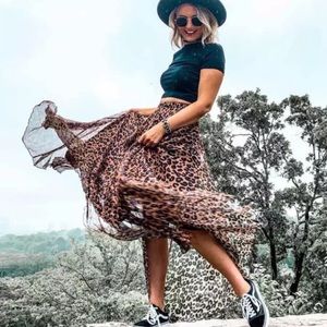 Leopard Animal Print Chiffon Sheer Maxi Skirt